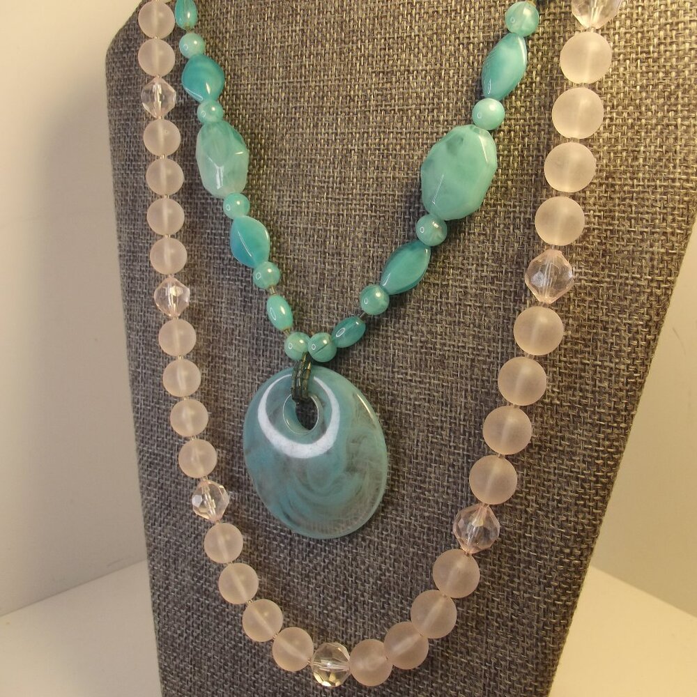 Two Vintage Necklaces Spring Pastel Shades Acrylic Beads Marvella & Turquoise To